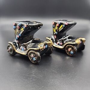 Vintage Red Ware Hand Painted Car Jalopy 3” Salt & Pepper Shakers Japan